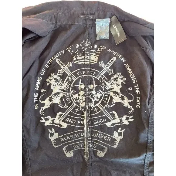 NWT $148 Express utility military style jacket, cotton, metal buttons, size L - Picture 12 of 13